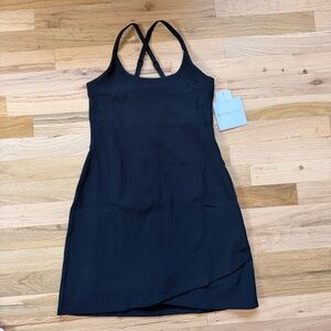 Black Ribbed Strappy sports Dress-beyond Yoga